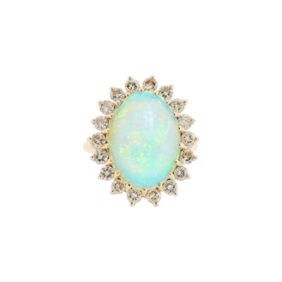 Lot 1261 - Two-Color Gold, Opal and Diamond Ring