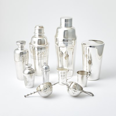 Lot 241 - Group of Silver Plated and Metal Cocktail Shakers and Bar Articles