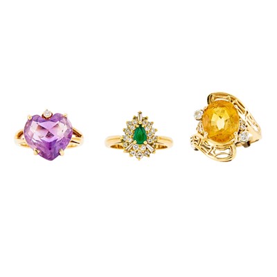 Lot 1289 - Three Gold, Diamond and Gem-Set Rings