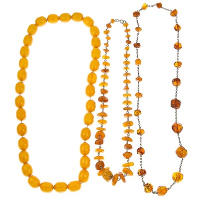 Lot 1329 - Three Amber Bead Necklaces