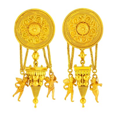 Lot 1012 - Pair of High Karat Gold Pendant-Earrings