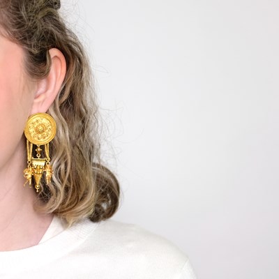 Lot 1012 - Pair of High Karat Gold Pendant-Earrings