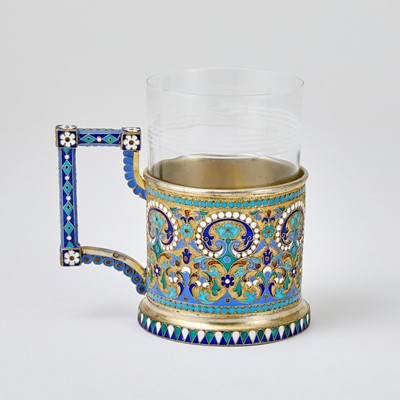 Lot 726 - Russian Silver-Gilt and Cloisonné Enamel Tea Glass Holder