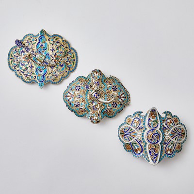 Lot 735 - Group of Three Russian Silver-Gilt and Cloisonné Enamel Belt Buckles