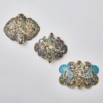 Lot 734 - Group of Three Russian Silver-Gilt and Cloisonné Enamel Belt Buckles