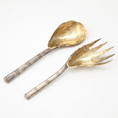 Lot 285 - Pair of Gorham Sterling Silver and Parcel Gilt Bamboo Pattern Salad Servers