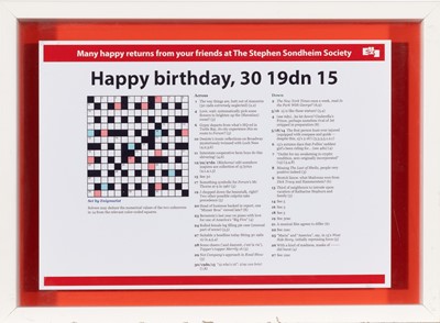 Lot 310 - A  birthday crossword puzzle gifted to Stephen Sondheim