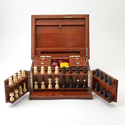 Lot 416 - Burlwood Game Box and Game Pieces