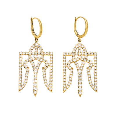 Lot 1039 - Pair of Gold and Diamond Ukrainian Emblem Pendant-Earrings