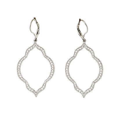 Lot 1264 - Pair of White Gold and Diamond Pendant-Earrings