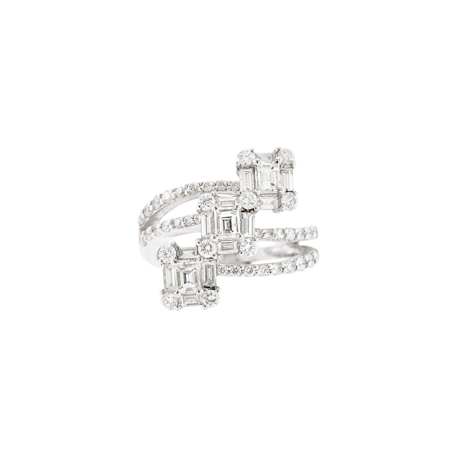 Lot 1247 - White Gold and Diamond Crossover Ring
