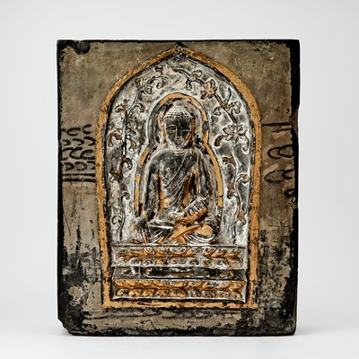 Lot 136 - A Carved Chinese or Himalayan Stone Buddhist Stele