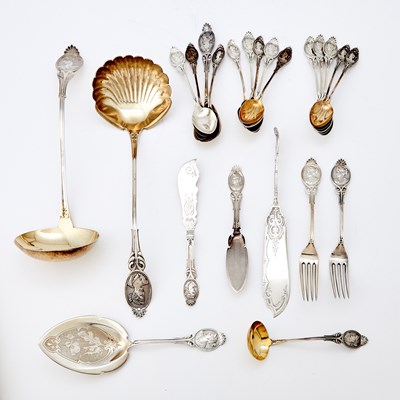 Lot 222 - Group of Wood & Hughes Silver "Medallion" Pattern Flatware