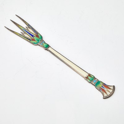 Lot 238 - Rare George W. Shiebler Sterling Silver and Enamel Egyptian Revival Lettuce Fork