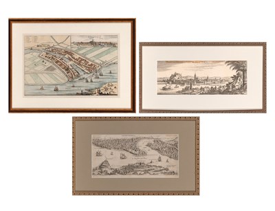 Lot 28 - Three bird's eye views of cities - Constantinople, Amsterdam, and Ragusa