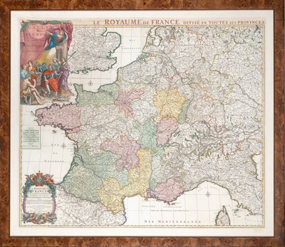 Lot 548 - A rare four-sheet map of France, with an allegorical cartouche showing the French King