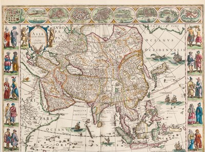 Lot A finely colored example of Blaeu's map of Asia