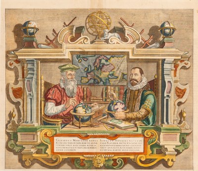 Lot 16 - A double-portrait frontispiece of the celebrated mapmakers Jodocus Hondius and Gerard Mercator