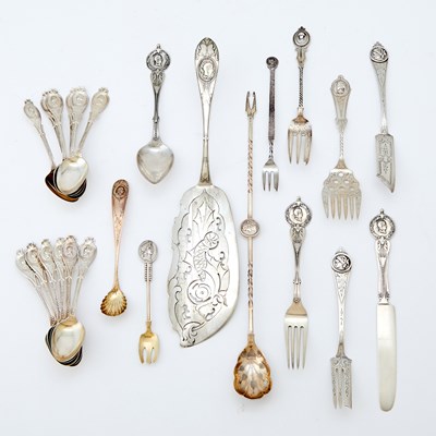 Lot 250 - Group of American Silver and Silver Plated "Medallion" Pattern Flatware