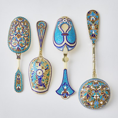 Lot 727 - Group of Four Russian Silver-Gilt and Cloisonné Enamel Articles