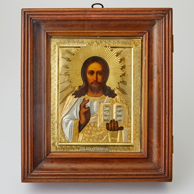 Lot 623 - Russian Silver-Gilt Icon of Christ Pantocrator