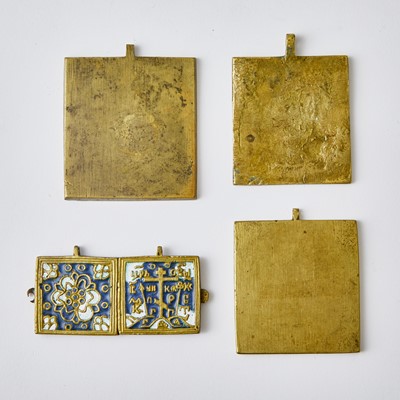 Lot 622 - Group of Four Russian Gilt-Metal and Enameled Metal Alloy Traveling Icons