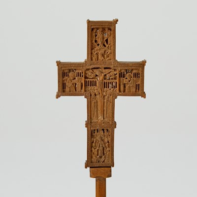 Lot 619 - Carved Wood Crucifix on Stand