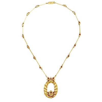 Lot 2068 - Gold, Ruby and Diamond Pendant-Necklace