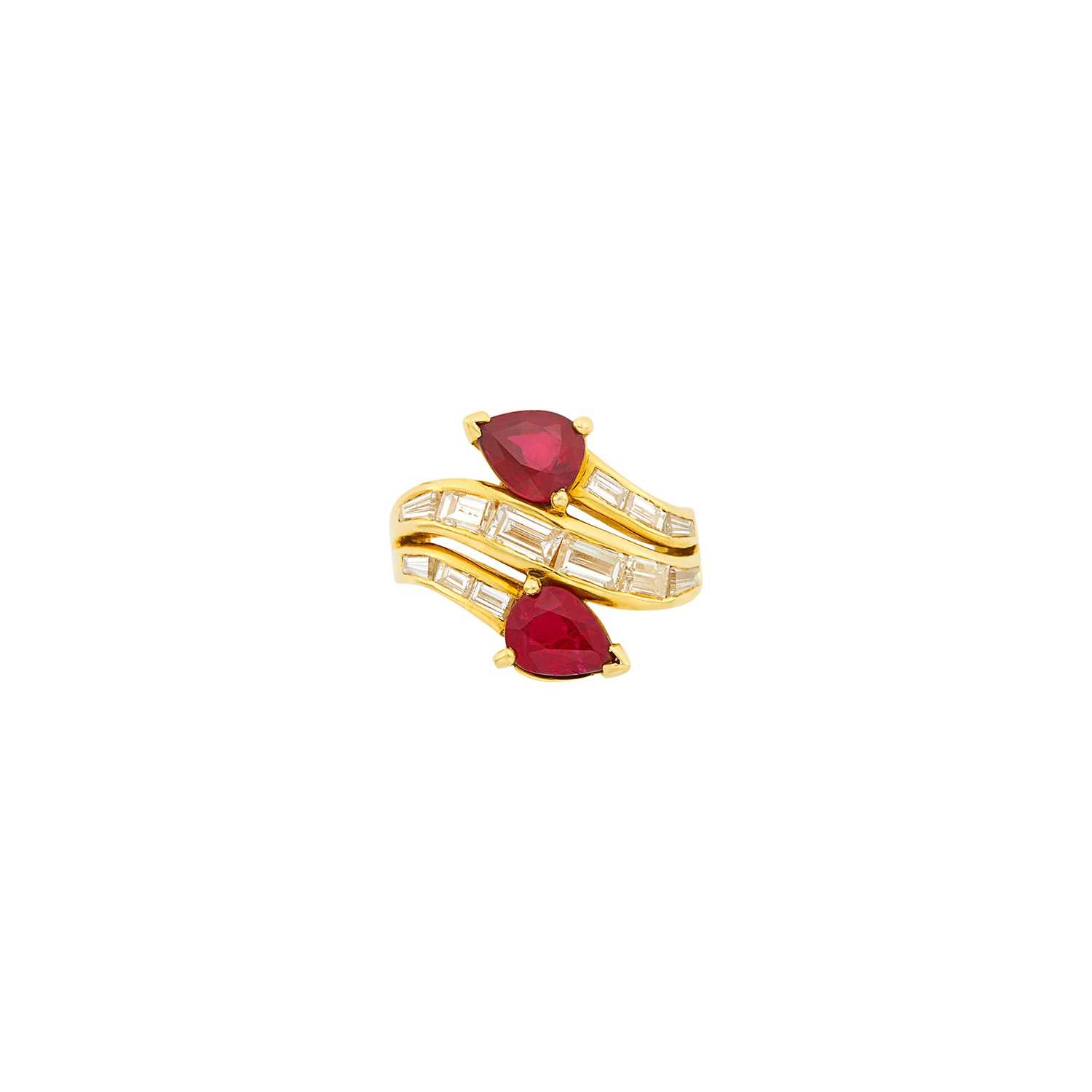 Lot 1192 - Gold, Ruby and Diamond Crossover Ring