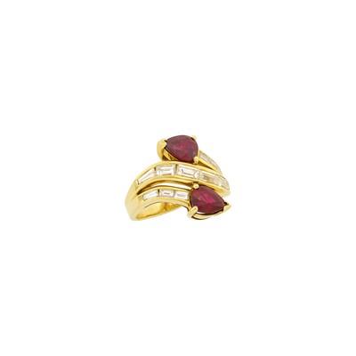 Lot 1192 - Gold, Ruby and Diamond Crossover Ring