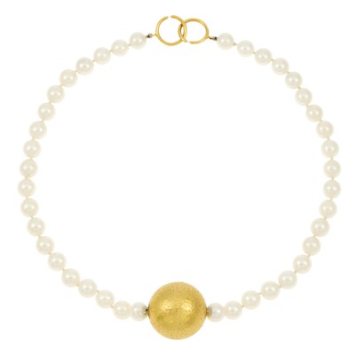 Lot 1077 - Tiffany & Co., Paloma Picasso Hammered Gold Bead and Cultured Pearl Necklace
