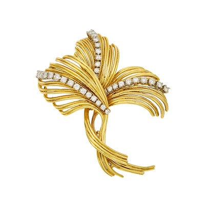 Lot 1040 - Two-Color Gold and Diamond Spray Brooch