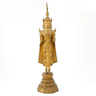 Lot 742 - A Thai Gilt Bronze Standing Buddha