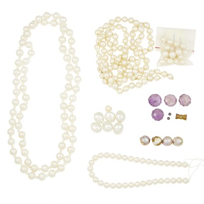 Lot 1326 - Two Cultured and Freshwater Pearl Necklaces and Group of Loose Cultured Pearls and Amethyst Beads