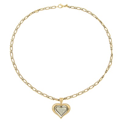 Lot 1020 - Two-Color Gold and Diamond Heart Pendant with Chain Necklace