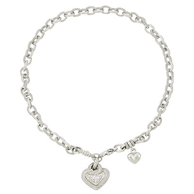 Lot 1263 - Judith Ripka White Gold and Diamond Heart Pendant-Necklace