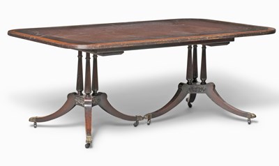 Lot 88 - Regency Style Banded Mahogany Double Pedestal Dining Table