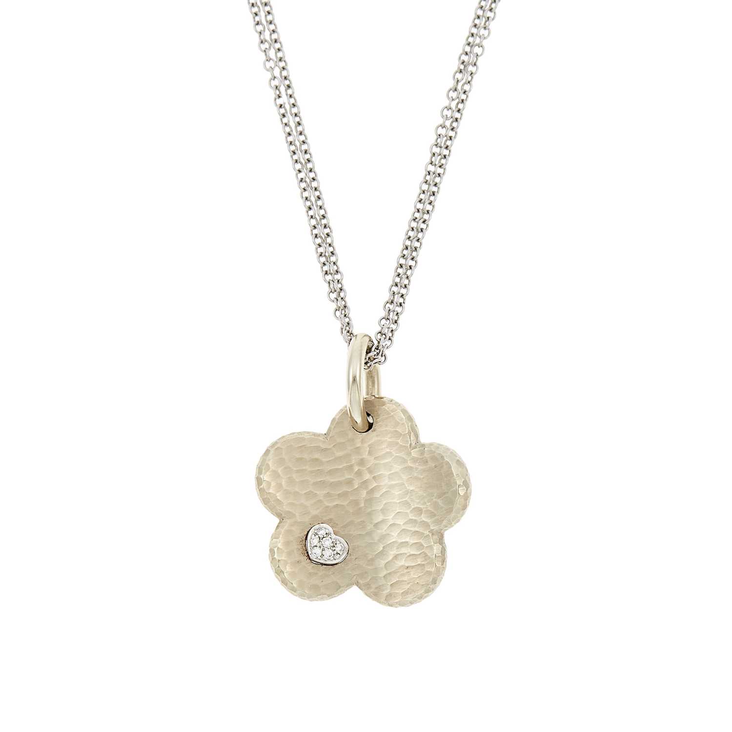 Lot 1268 - Gold and Diamond Flower Pendant with White Gold Chain Necklace