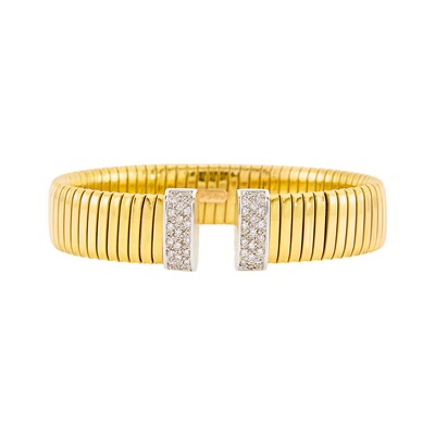 Lot 1034 - Two-Color Gold and Diamond Bracelet