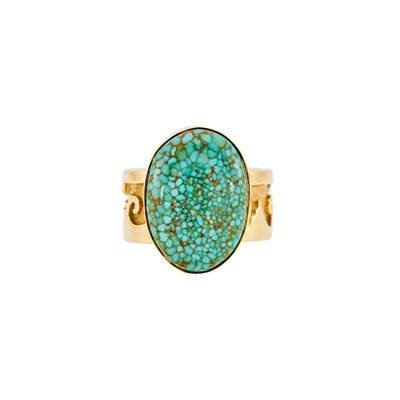 Lot 1055 - Gold and Matrix Turquoise Ring
