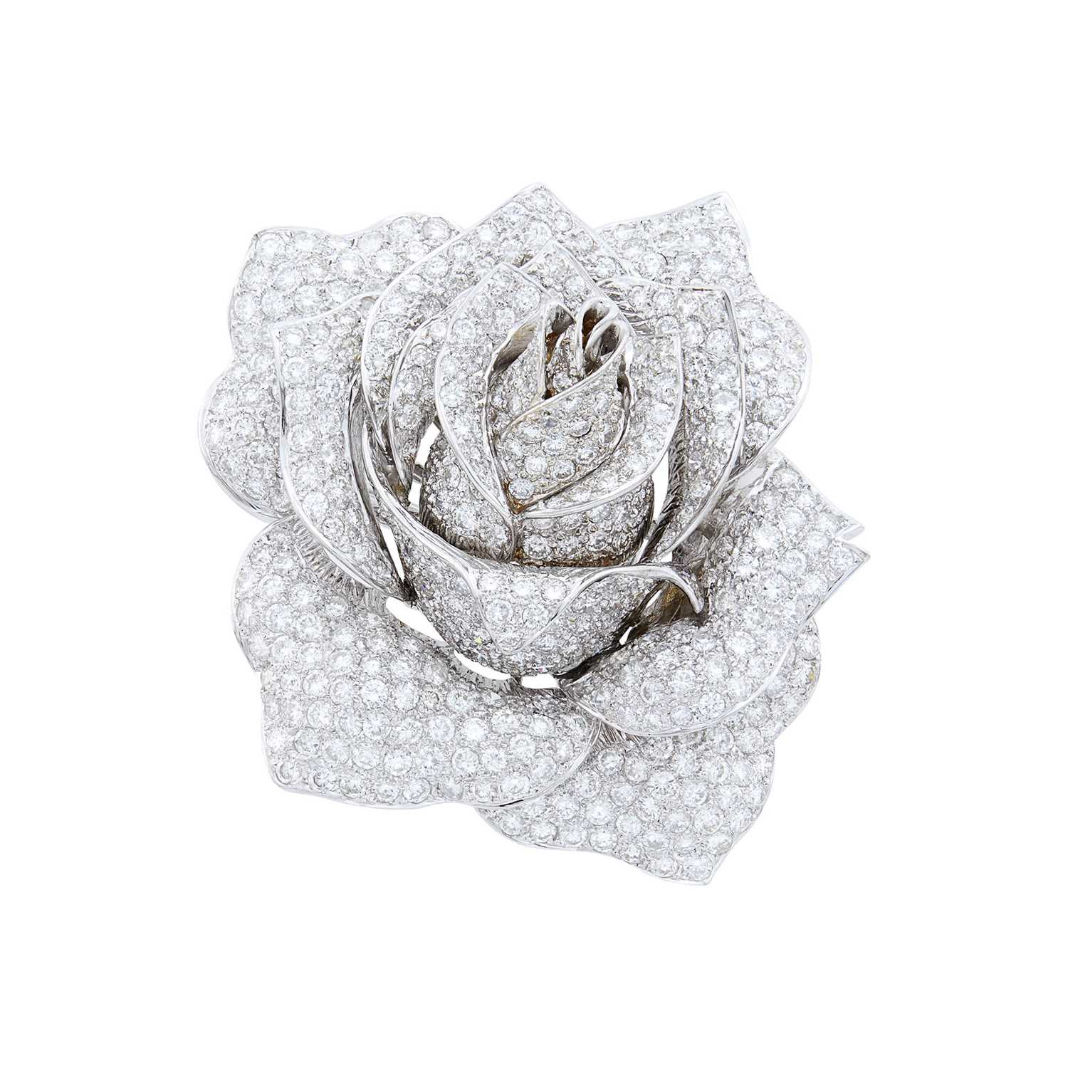 Lot 1158 - White Gold and Diamond Rose Clip-Brooch