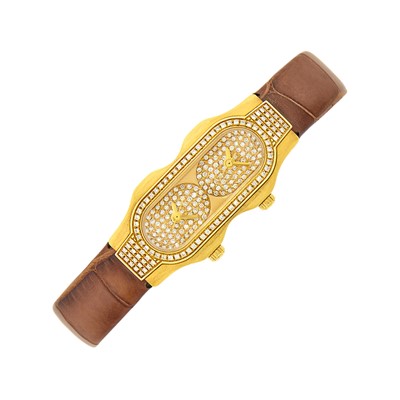 Lot 1021 - Philip Stein Gold and Diamond 'Teslar' Dual-Time Magnetic Wristwatch