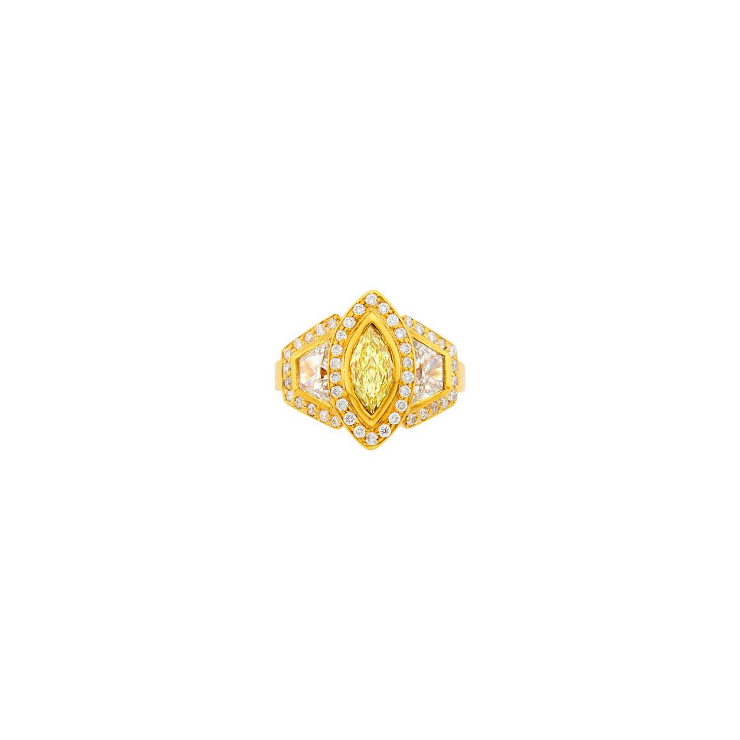 Lot 1130 - Gold, Fancy Yellow Diamond and Diamond Ring