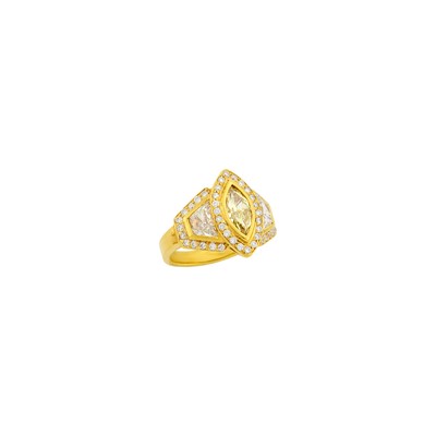 Lot 1130 - Gold, Fancy Yellow Diamond and Diamond Ring