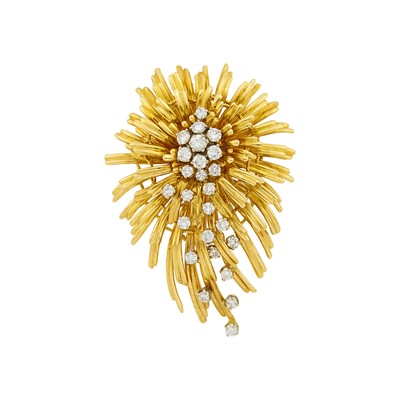 Lot 1033 - Gold and Diamond Flower Spray Brooch