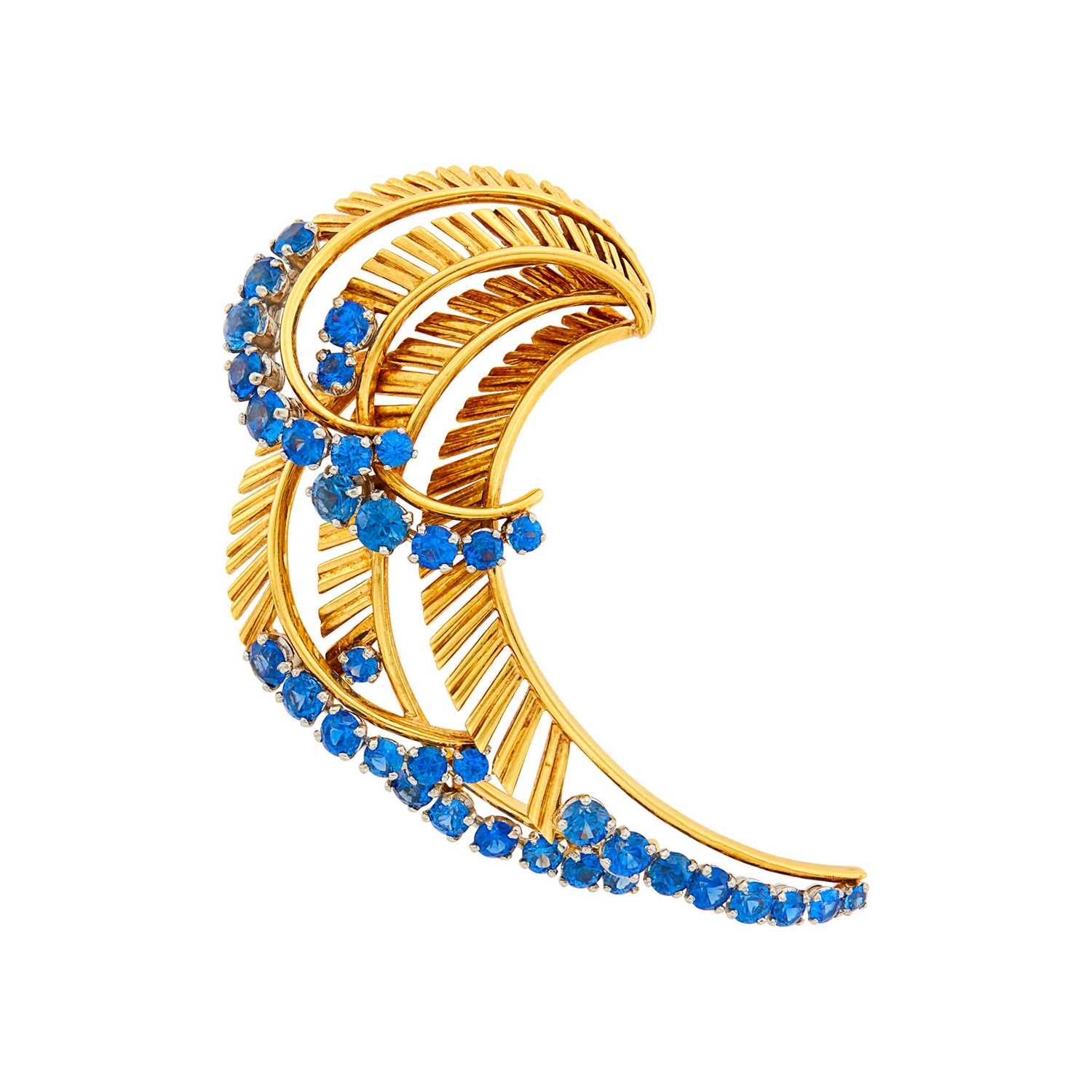 Lot 1106 - Gold, Platinum and Sapphire Clip-Brooch, France
