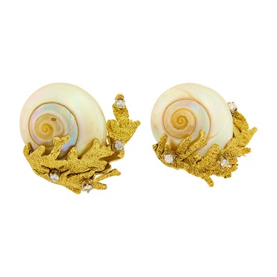 Lot 2047 - Two Gold, Shell and Diamond Pins
