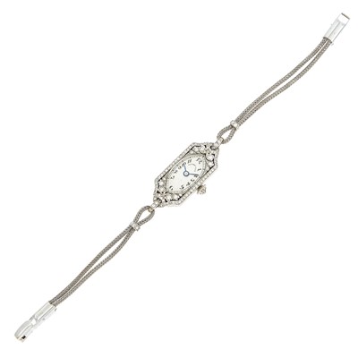 Lot 1184 - Tiffany & Co. Platinum, White Gold and Diamond Wristwatch