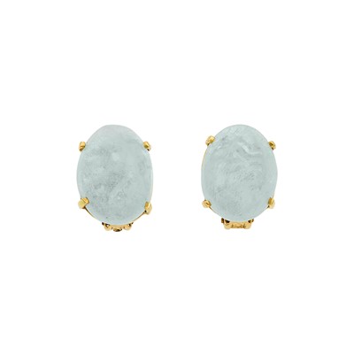 Lot 1019 - Pair of Gold and Cabochon Aquamarine Earclips