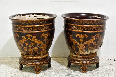 Lot 47 - Pair of Lacquered and Gilt Decorated Jardinieres